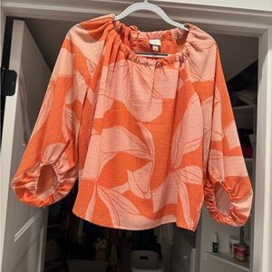 A New Day Orange Puff Sleeve Ruffled Blouse